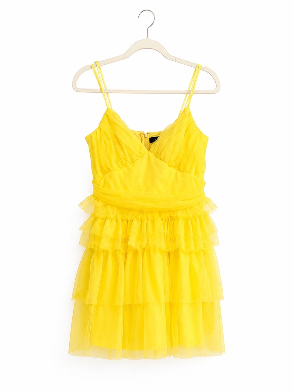 Lulus NWT Special Poise Yellow Tulle Tiered Mini Dress Homecoming Size M - Picture 6 of 14